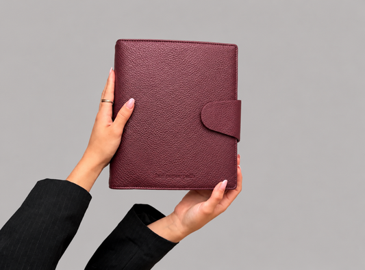 The Alma Binder in Plum, burgundy vegan leather A5 binder by Her Paper Path