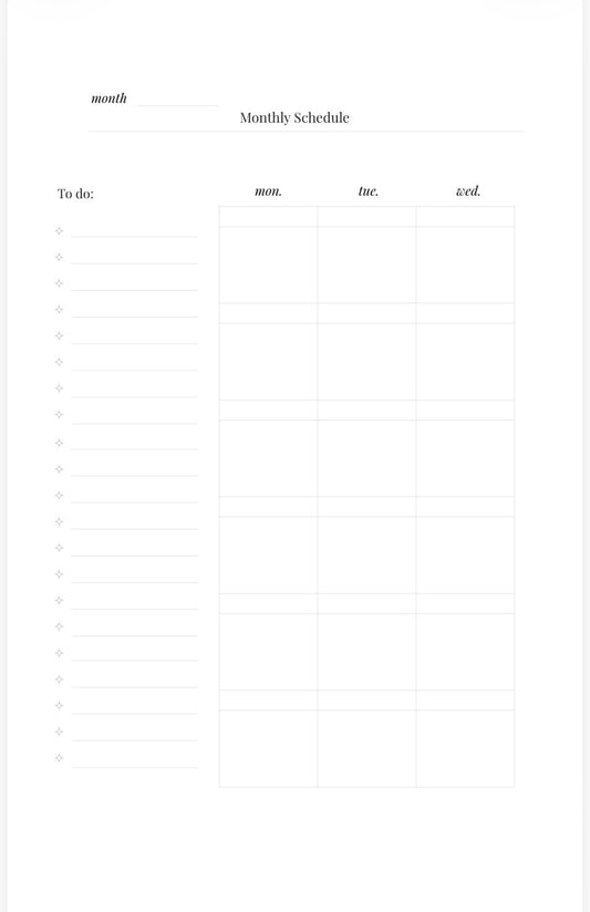 Monthly Schedule, traveler's notebook insert by Her Paper Path