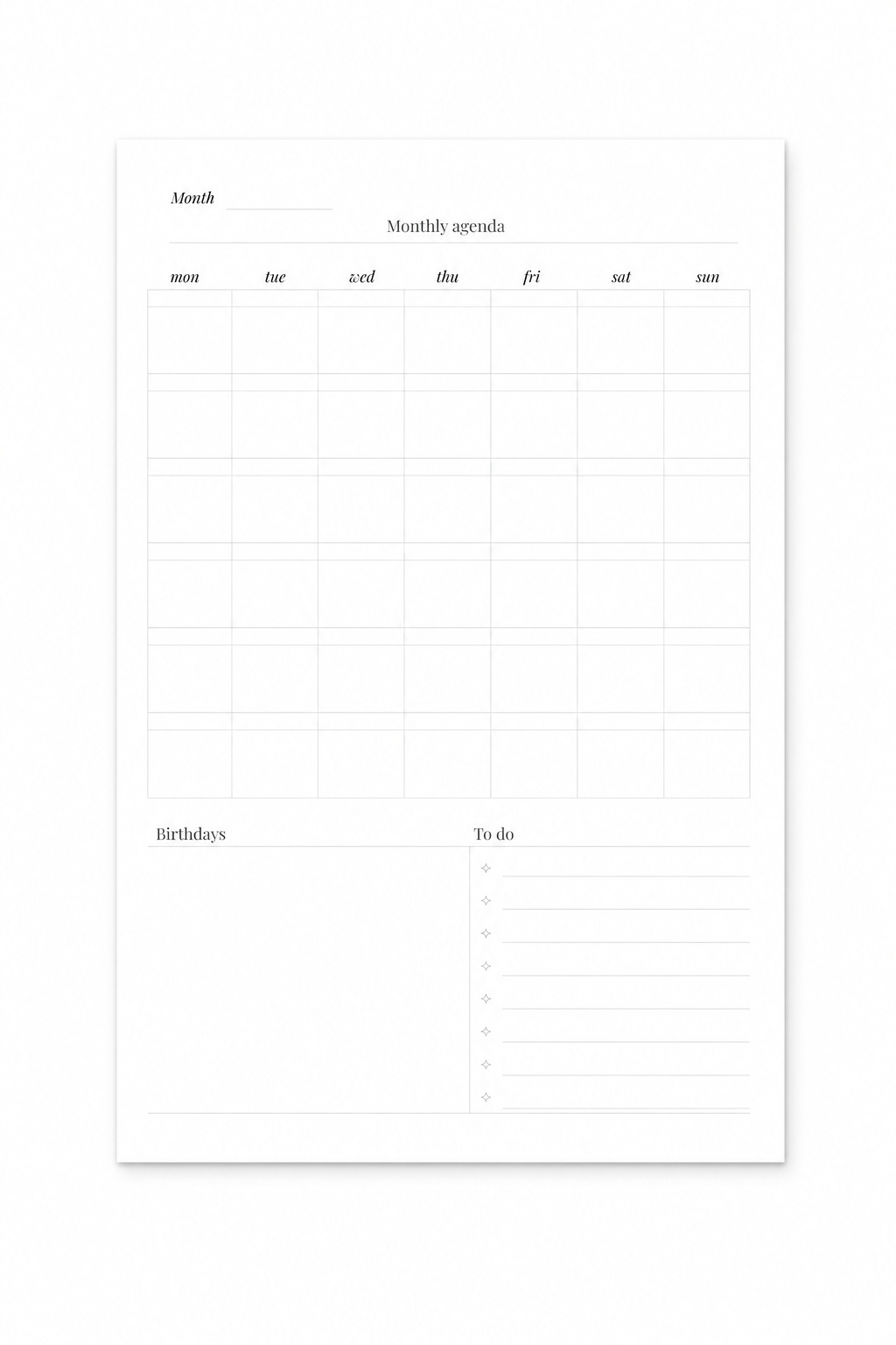 Monthly and Weekly Schedule